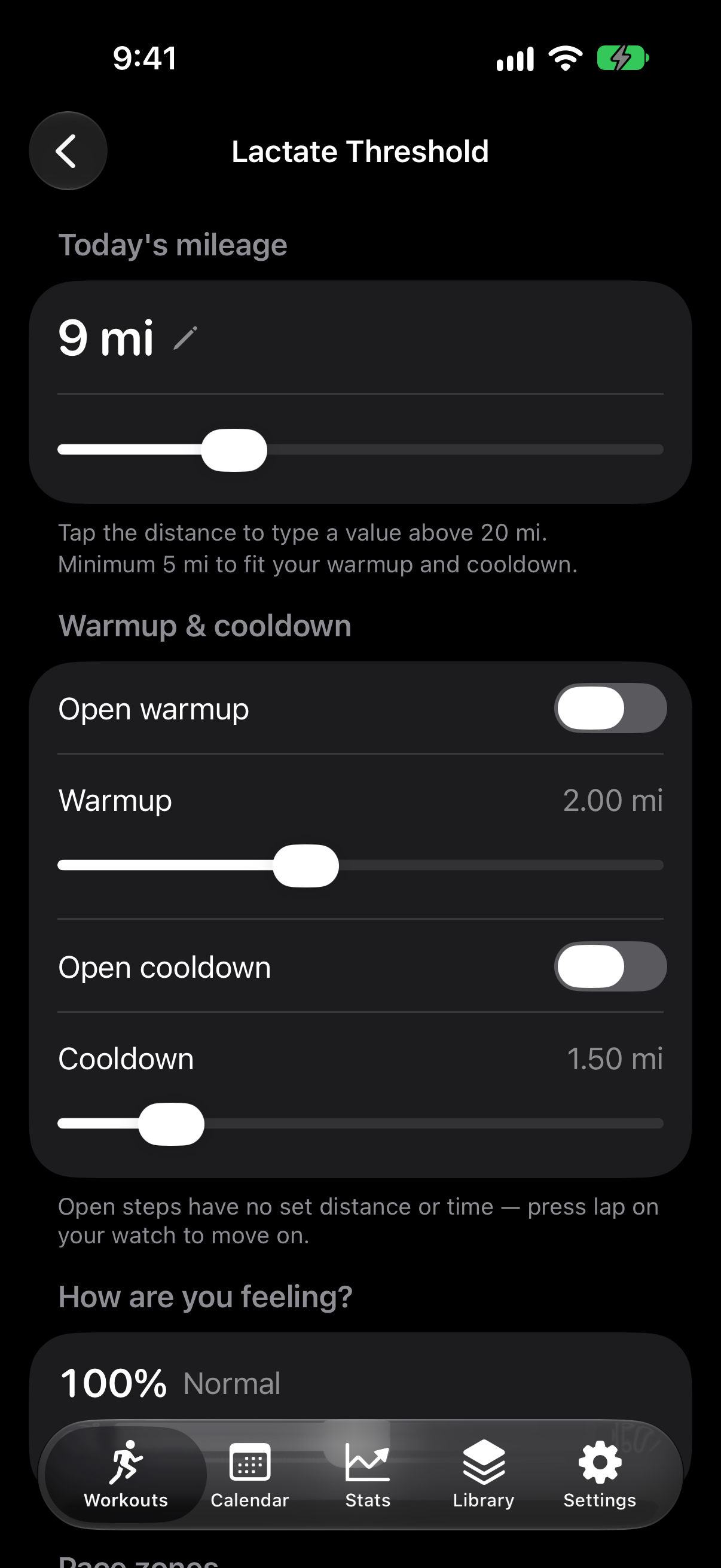 Workout generator with mileage and intensity sliders