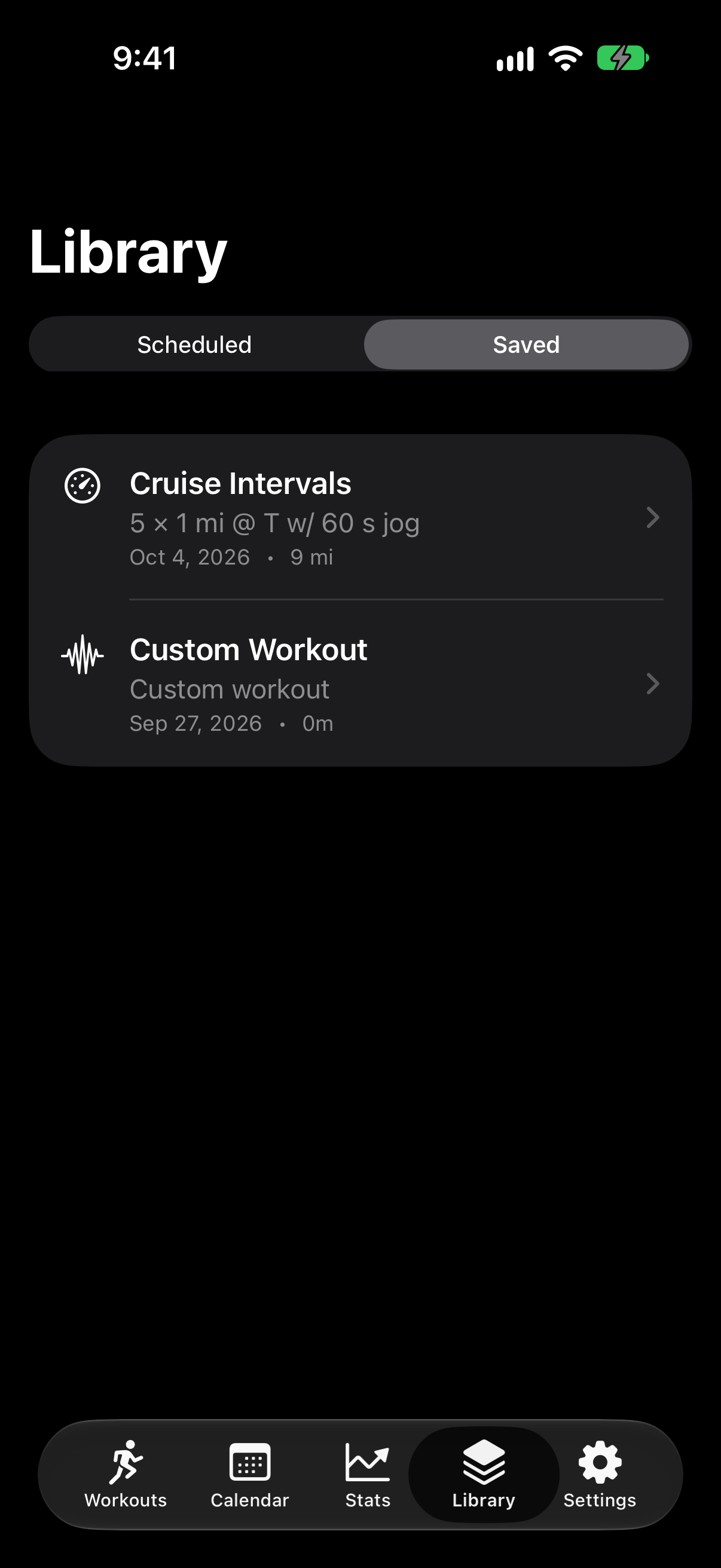 Saved workout library